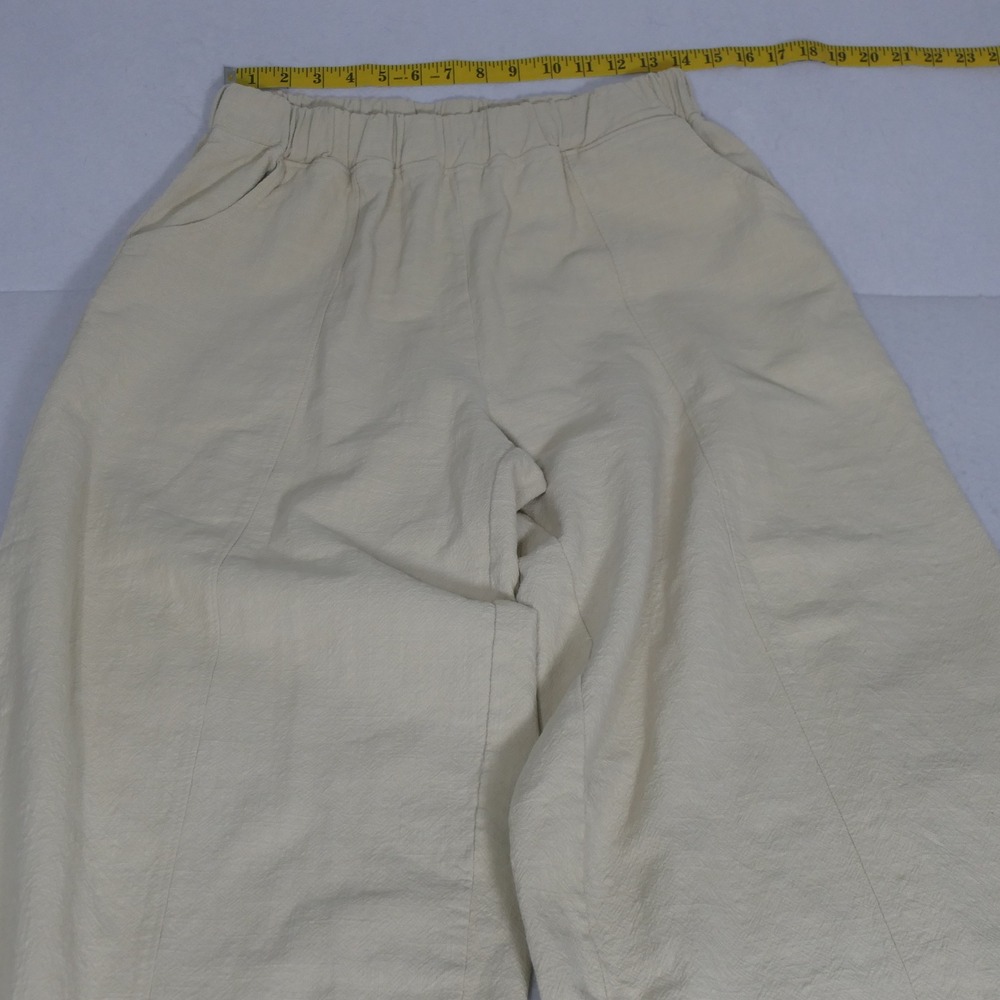 IXIMO Womens Barrel Leg Pants M Cream Linen Blend Lagenlook Boho Textured Baggy